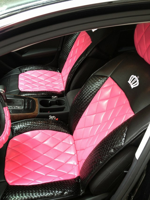 Luxury Diamond Crown Universal Automobile Leather Car Seat Cover Cushion 10pcs Sets - Rose